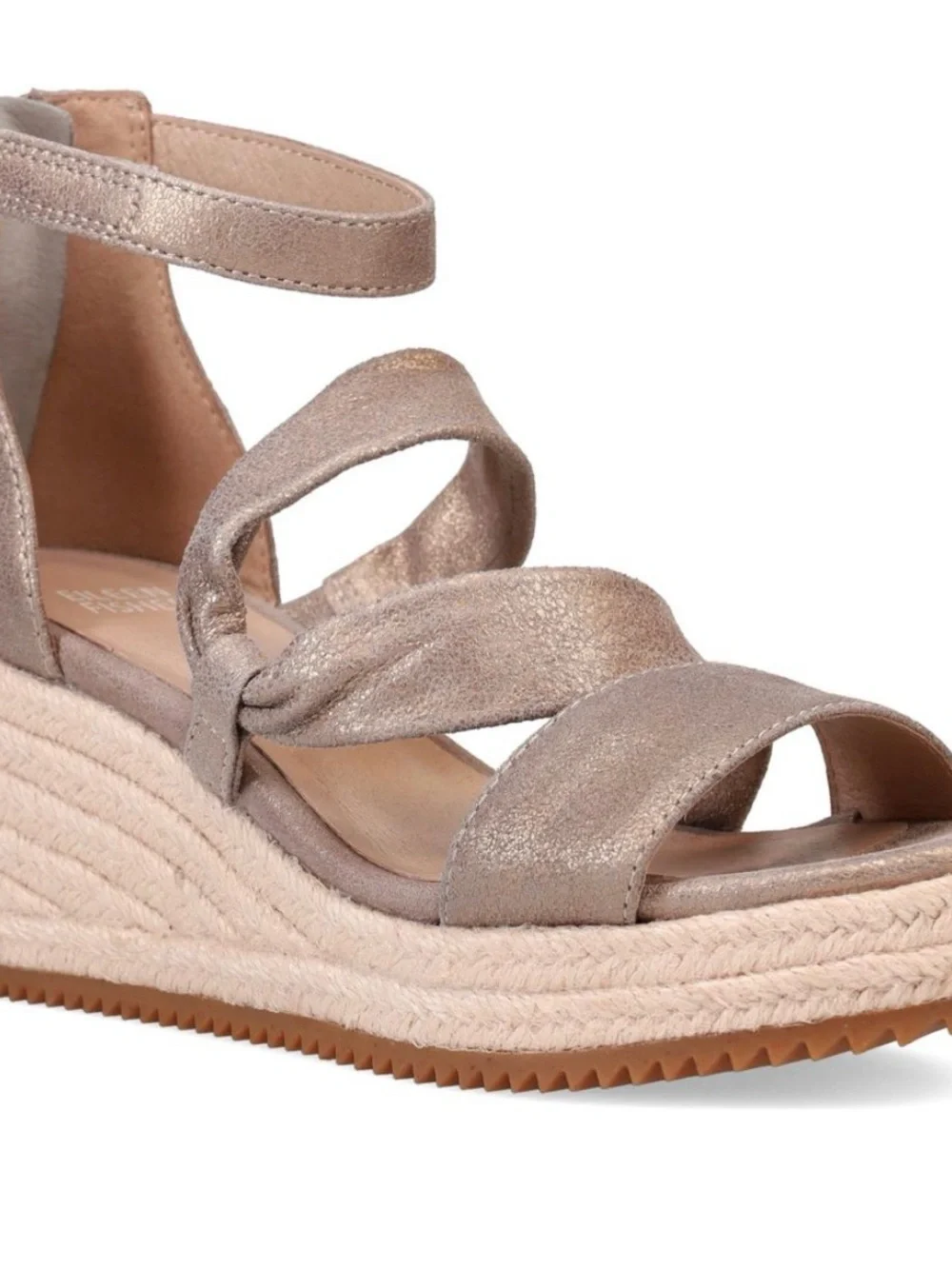 Eileen Fisher Wisp Metallic Taupe Espadrille Wedge Sandal with Ankle Strap